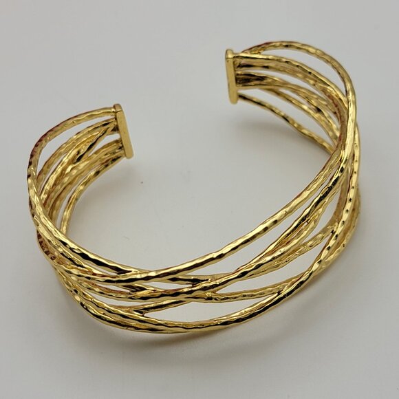 GORJANA Gold Cuff Bracelet 7" Adjustable Open Work Wire Gladiator LOLA - Picture 2 of 6